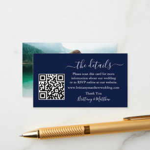 Carte D'accompagnement Détails de mariage en calligraphie Site Web QR Pho