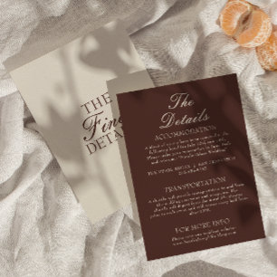 Carte D'accompagnement Détails de mariage en chocolat brun chic et argent
