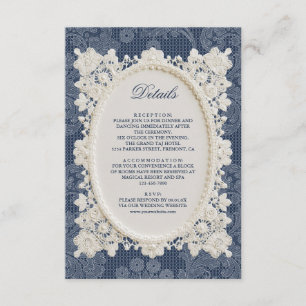 Carte D'accompagnement Détails de mariage en dentelle de soie bleu marine