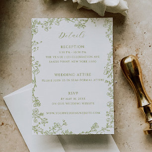Carte D'accompagnement Détails de mariage en ligne artistique florale ver