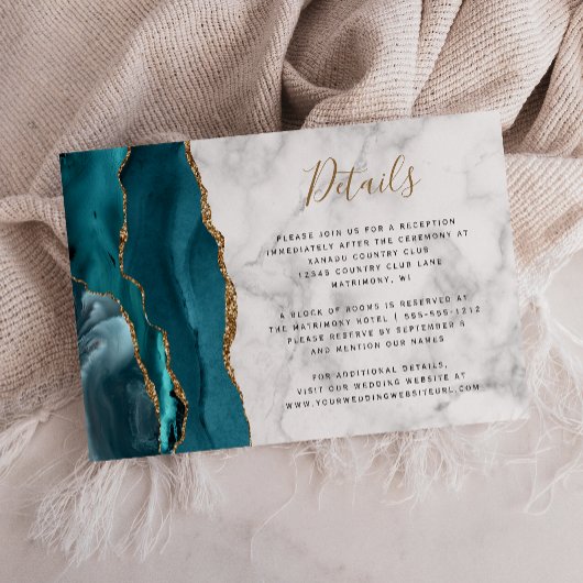Carte D'accompagnement Détails de mariage en marbre gris agate sarcelle m