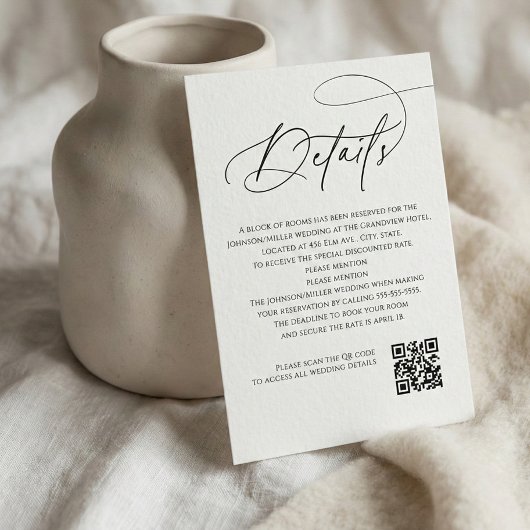 Carte D'accompagnement Détails de mariage en monogramme de script Code QR
