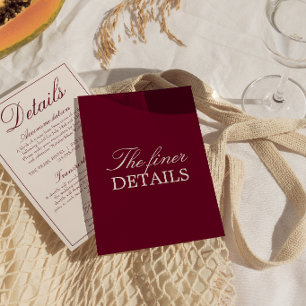 Carte D'accompagnement Détails de mariage Fancy Burgundy Cream Old Money