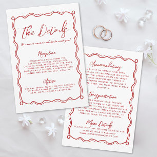 Carte D'accompagnement Détails de mariage fantaisistes rouges dessinés à