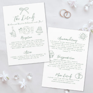 Carte D'accompagnement Détails de mariage fantaisistes verts dessinés à l