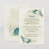 Carte D'accompagnement détails de mariage fleurs blanches bleues verdure (Devant / Derrière)