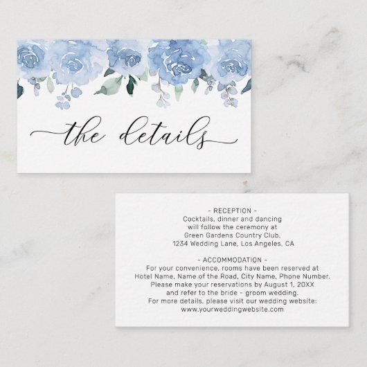 Carte D'accompagnement Détails de mariage Fleurs pastel Lumière Bleue Pou (Devant / Derrière)