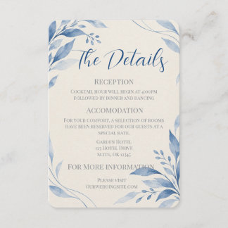 Carte D'accompagnement Détails de mariage floral aquarelle bleue