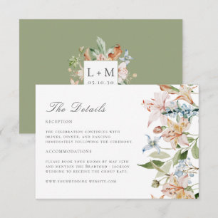 Carte D'accompagnement Détails de mariage floral aquarelle vert sauge