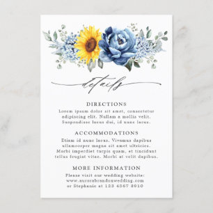 Carte D'accompagnement Détails de mariage floral ardoise bleu poussiéreux