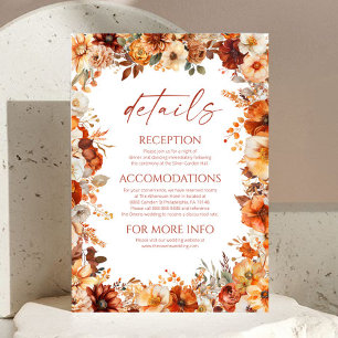 Carte D'accompagnement Détails de mariage floral automnal rustique élégan