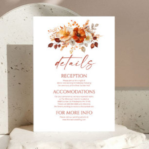 Carte D'accompagnement Détails de mariage floral automnal rustique élégan