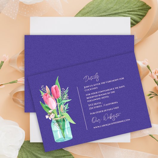 Carte D'accompagnement Détails de mariage floral avec pot Mason violet ru