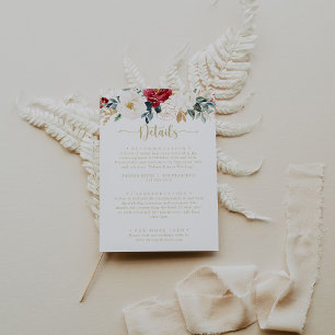 Carte D'accompagnement Détails de mariage floral blanc Bourgogne or Class
