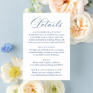Carte D'accompagnement Détails de mariage floral bleu français élégant