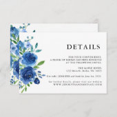 Carte D'accompagnement Détails de mariage floral bleu rustique (Devant / Derrière)