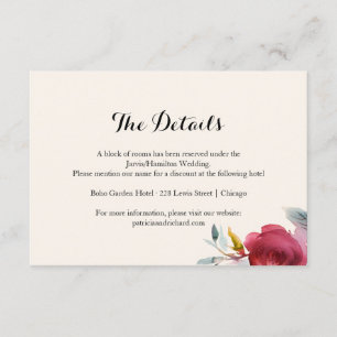 Carte D'accompagnement Détails de mariage floral bohème Burgundy Marsala