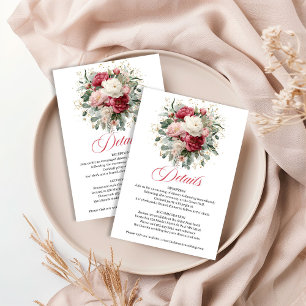 Carte D'accompagnement Détails de mariage floral burgundy Blush doux