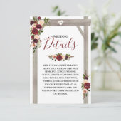 Carte D'accompagnement Détails de mariage floral burgundy rustique (Debout devant)