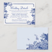 Carte D'accompagnement Détails de mariage floral chinoiserie bleu et blan (Devant / Derrière)