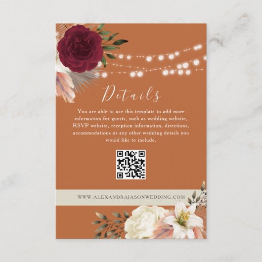 Carte D'accompagnement Détails de mariage floral Code QR Site web (Devant)
