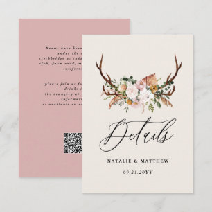 Carte D'accompagnement Détails de mariage floral de cerf rustique Boho sy