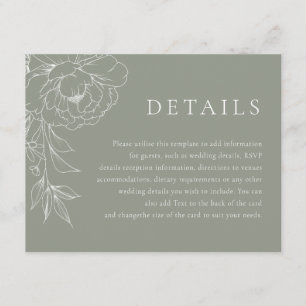 Carte D'accompagnement Détails de mariage floral en art linéaire vert sau