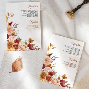 Carte D'accompagnement Détails de mariage floral en terracotta Bourgogne