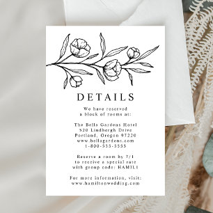 Carte D'accompagnement Détails de mariage floral esquissé noir et blanc
