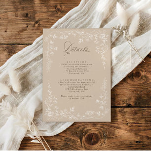 Carte D'accompagnement Détails de mariage Floral français vintage beige c