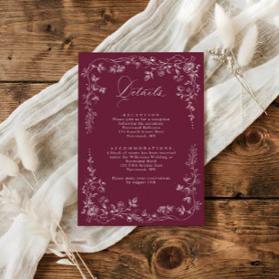 Carte D'accompagnement Détails de mariage floral français vintage rouge v