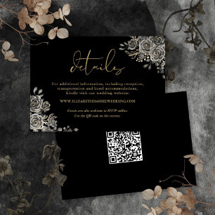 Carte D'accompagnement Détails de mariage Floral gothique Code QR Or