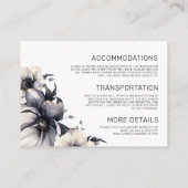 Carte D'accompagnement Détails de mariage floral noir et blanc élégant (Dos)