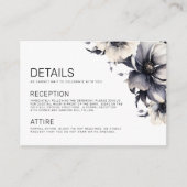 Carte D'accompagnement Détails de mariage floral noir et blanc élégant (Devant)