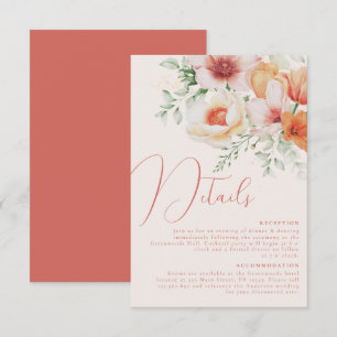 Carte D'accompagnement Détails de mariage floral printemps été Orange Pêc