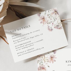 Carte D'accompagnement Détails de mariage floral rose classique