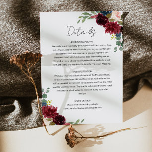 Carte D'accompagnement Détails de mariage floral rose et marsala de Bourg