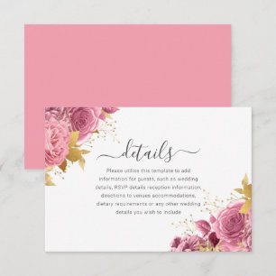 Carte D'accompagnement Détails de mariage floral rose et or