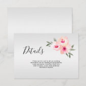 Carte D'accompagnement Détails de mariage floral rose gris aquarelle (Devant / Derrière)