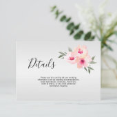 Carte D'accompagnement Détails de mariage floral rose gris aquarelle (Debout devant)