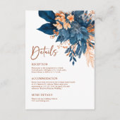 Carte D'accompagnement Détails de mariage floral Rouille Indigo (Devant)