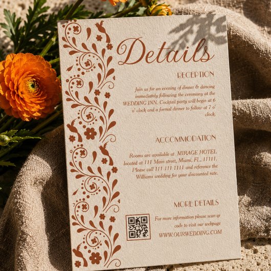 Carte D'accompagnement Détails de mariage floral rustique code QR