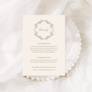 Carte D'accompagnement Détails de mariage floral sauge rustique vintage