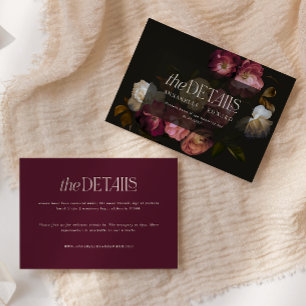 Carte D'accompagnement Détails de mariage floral sombre Bourguignon & Noi