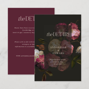 Carte D'accompagnement Détails de mariage floral sombre Bourguogne & Noir