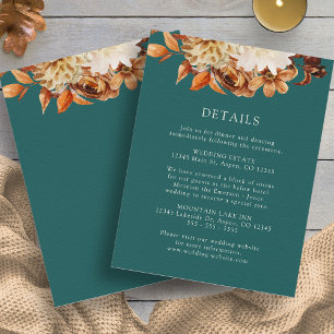 Carte D'accompagnement Détails de mariage floral terracotta automne sarce