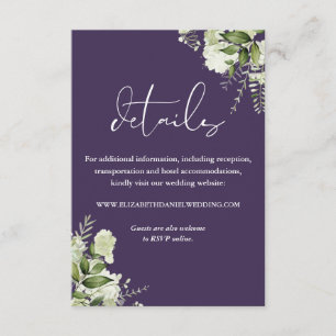 Carte D'accompagnement Détails de mariage floral verdure violette
