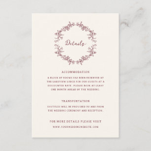 Carte D'accompagnement Détails de mariage floral vinicole rustique vintag