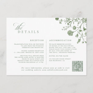 Carte D'accompagnement Détails de mariage floral vintage vert sauge éléga