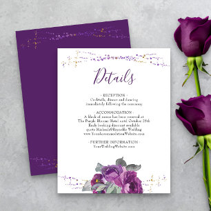 Carte D'accompagnement Détails de mariage Floral Violet et Confettis